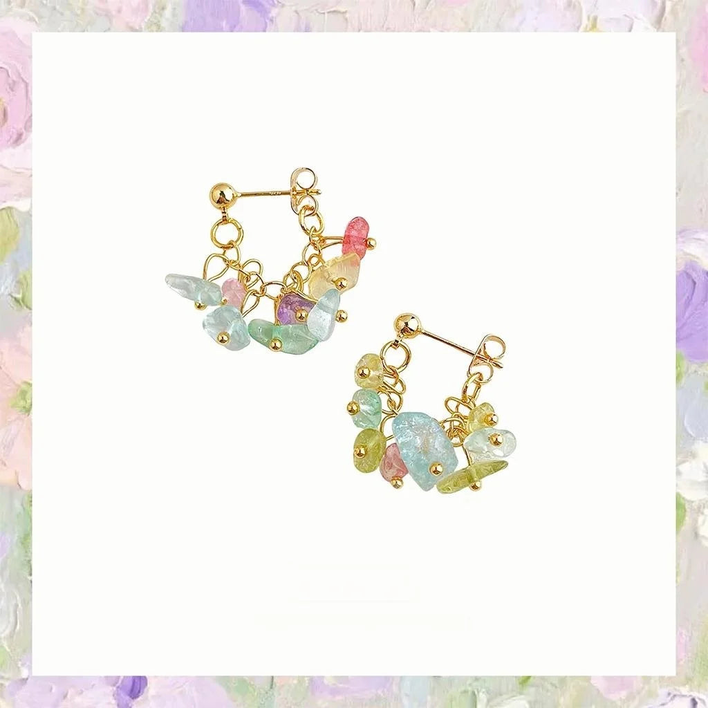 Forest Style Handmade Irregular Geometric Glass Crystal Stud Earrings With Silver-Plated Pins