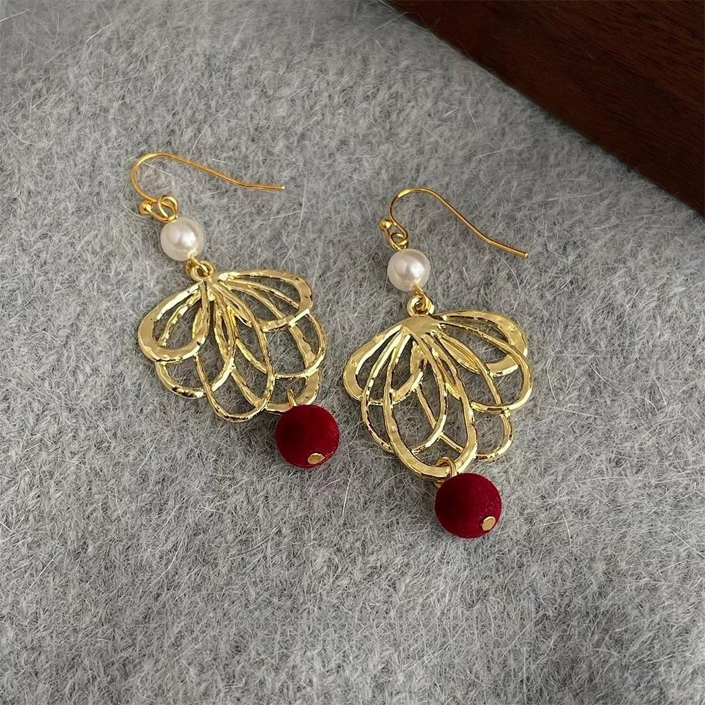 Handmade Original Design 14K Gold Plated Copper Hollow Flower Long Drop Earrings