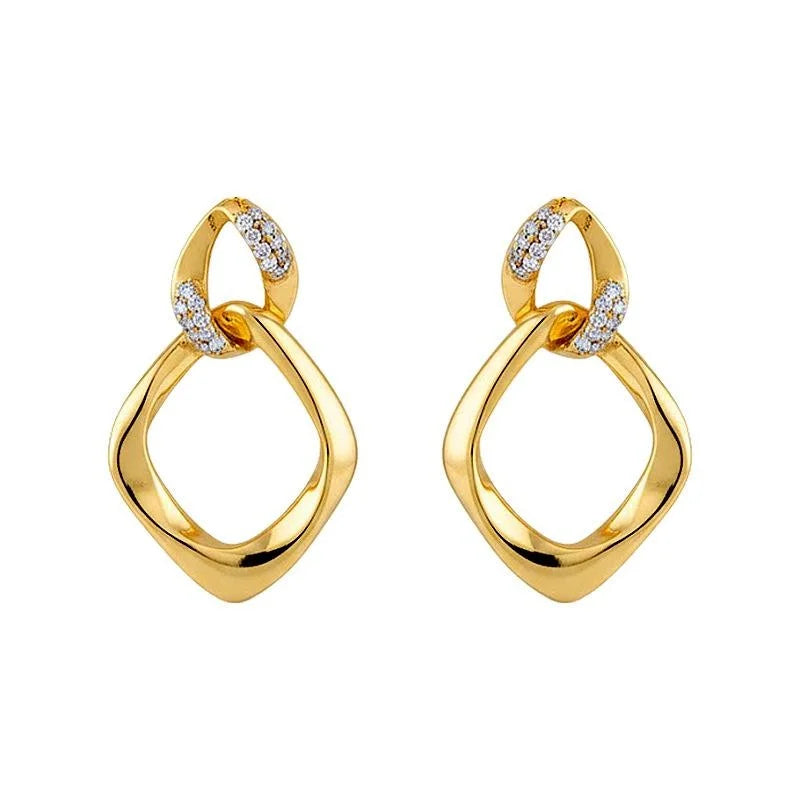 Old Money Copper Zircon Micro Pave Double Layer Geometric Hollow Drop Earrings