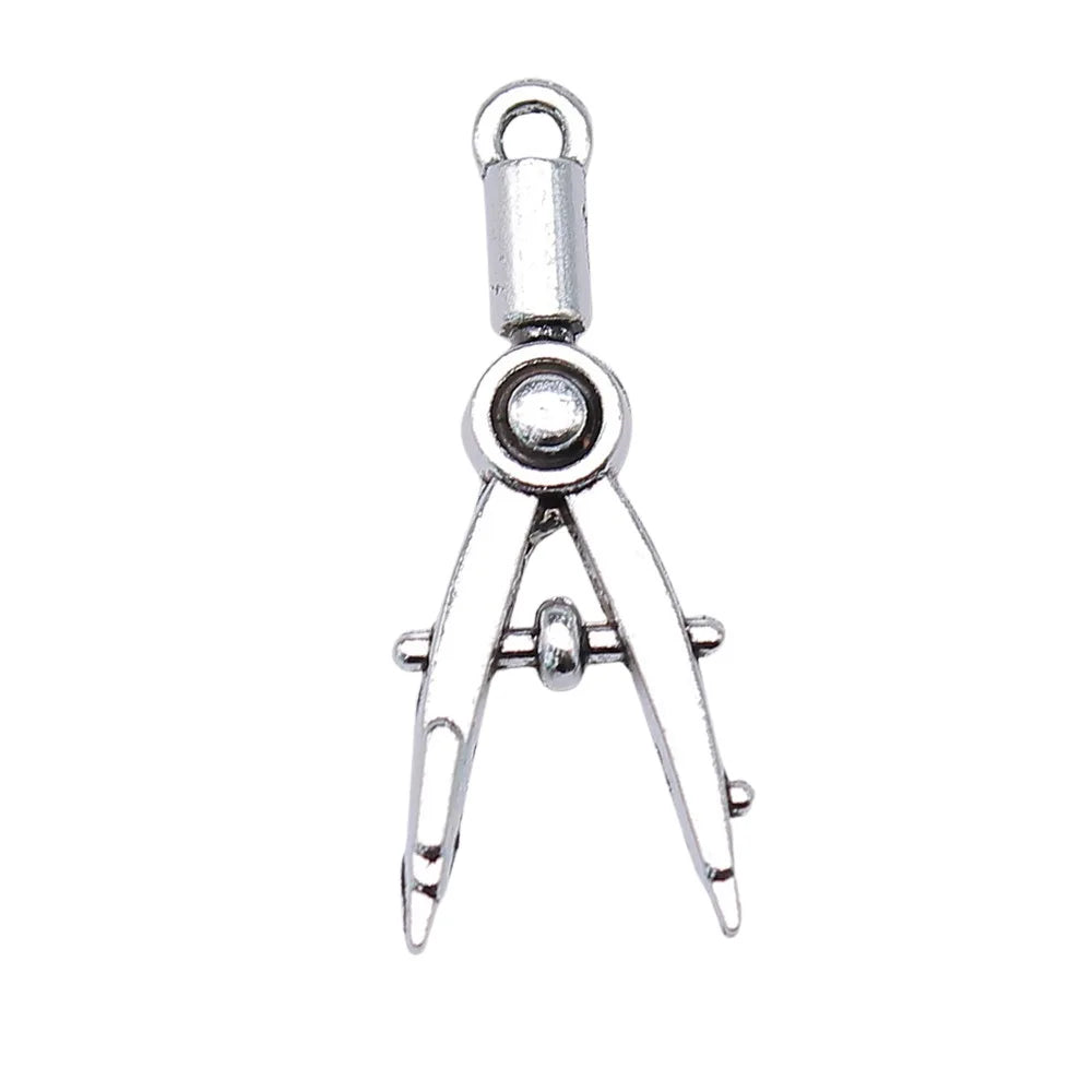 11x28mm 1.5g Antique Silver Zinc Alloy Drafting Compass Charm Pendant for Tool Theme Jewelry