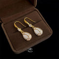 French Vintage Tulip Drop Earrings Copper Micro Pave Zircon Teardrop Glass Crystal Floral Jewelry