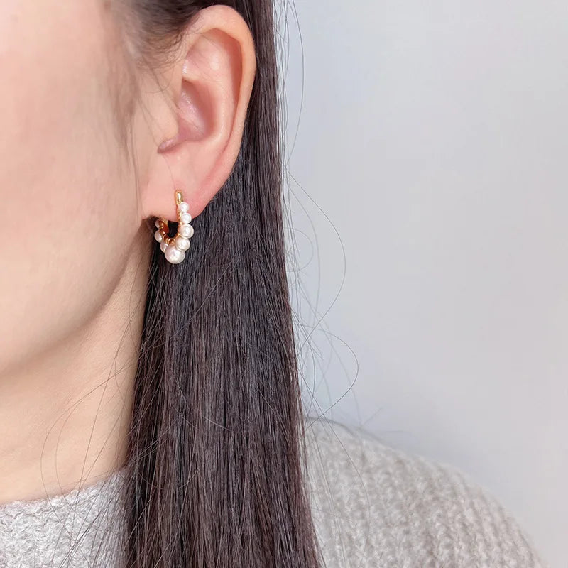 Elegant Gold Alloy Faux Pearl Hoop Stud & Clip On No Piercing Commuter Round Circle Earrings
