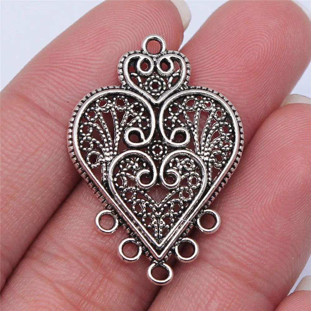 35x25mm 2.6g Antique Silver Zinc Alloy Openwork Teardrop Connector Charms for DIY Earrings
