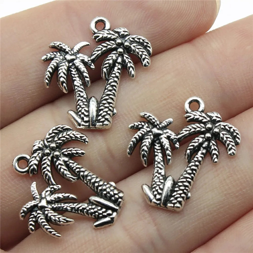 20x19mm 0.9g Antique Silver Zinc Alloy Palm Tree Coconut Tree Charm Pendant for DIY Jewelry Making