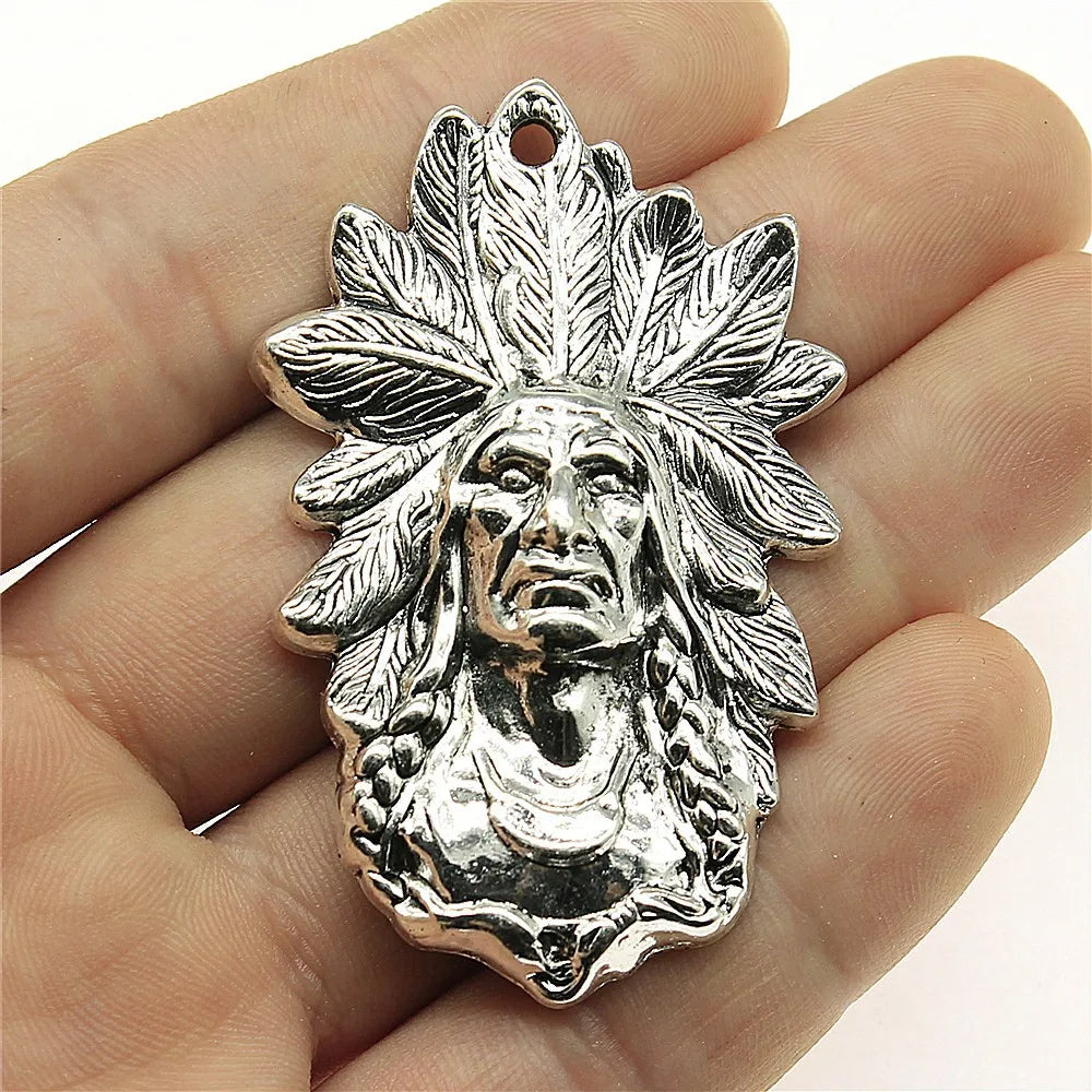 58x35mm 9g Antique Silver Zinc Alloy Indian Chief Charm Pendant for DIY Tribal Style Jewelry