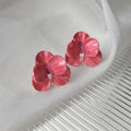 14K Plated Copper 3D Floral Petal Stud Earrings With Red Wave Korean Japanese Style