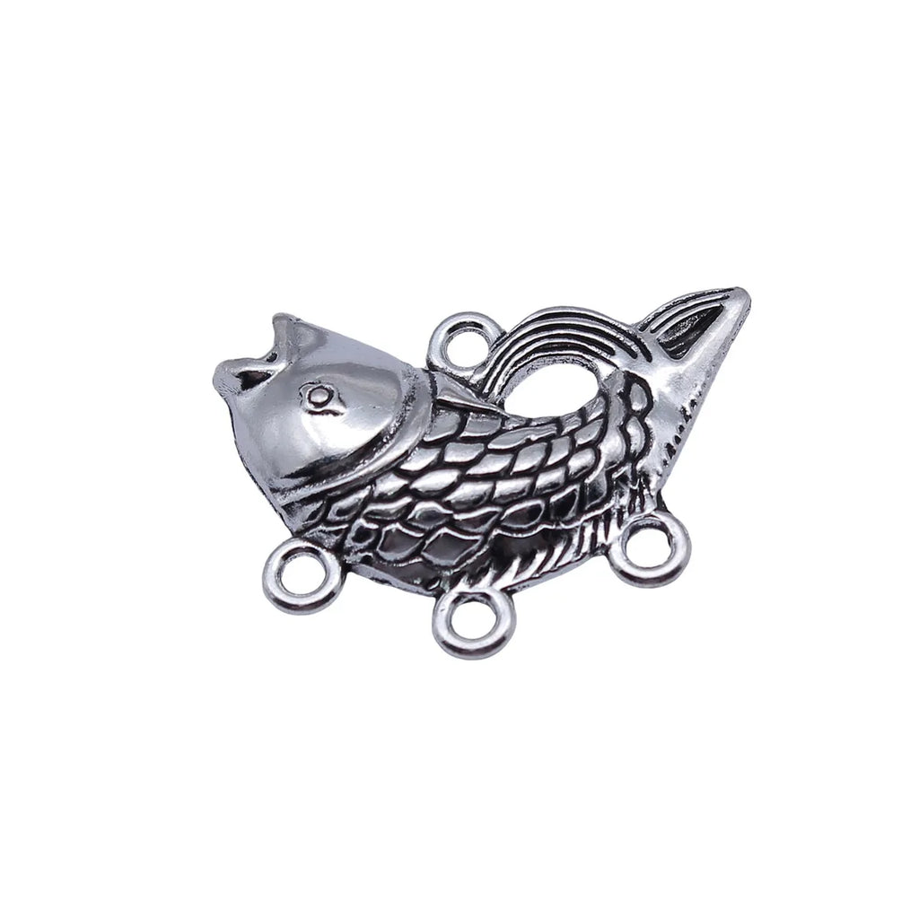 29x21mm 2.3g Antique Silver Zinc Alloy Koi Fish Connector Charm for DIY Earring Jewelry Making