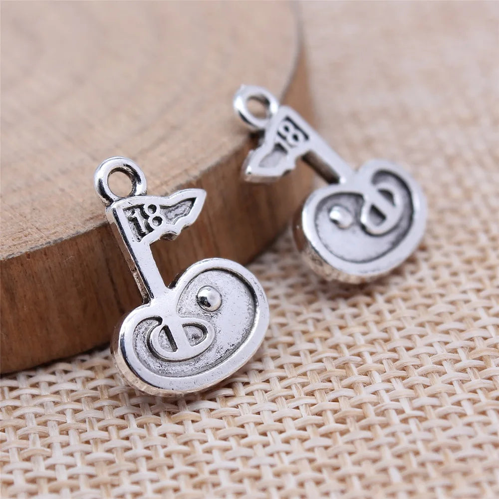 13x18mm 1.3g Antique Silver Tone Zinc Alloy Golf 18th Hole Charm Pendant for DIY Sports Jewelry Making