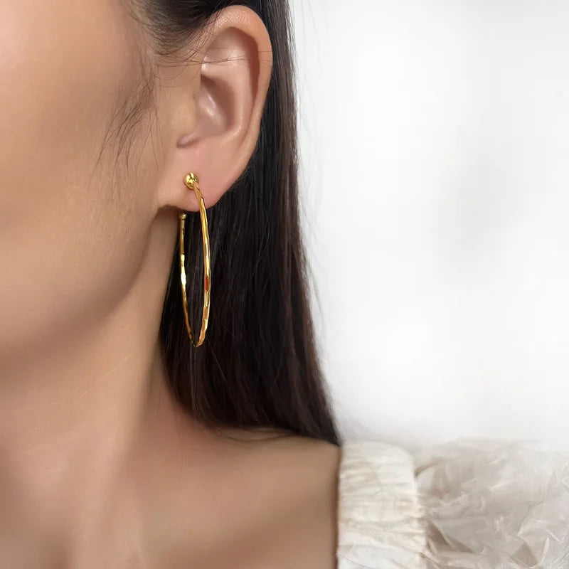 Elegant Silver Alloy Large Hoop Round Spiral Stud & Clip On No Piercing Hong Kong Style Earrings