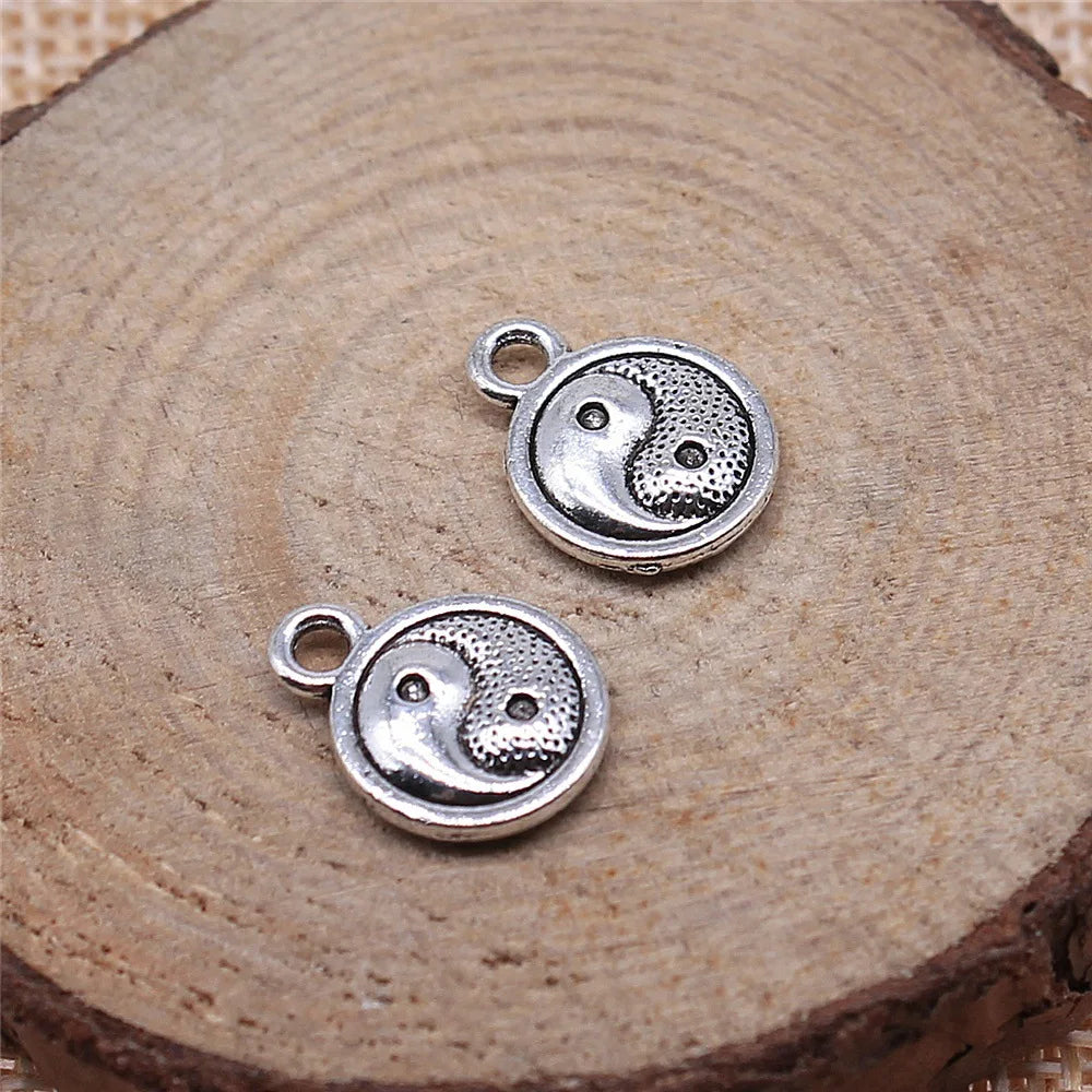 10mm 0.8g Antique Silver Zinc Alloy Tai Chi Charm Pendant for DIY Necklace Bracelet Making