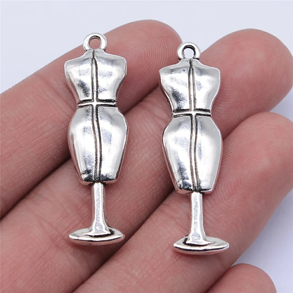 37x11mm 4.8g Antique Silver Zinc Alloy Dress Form Mannequin Charm Pendant for DIY Fashion Jewelry