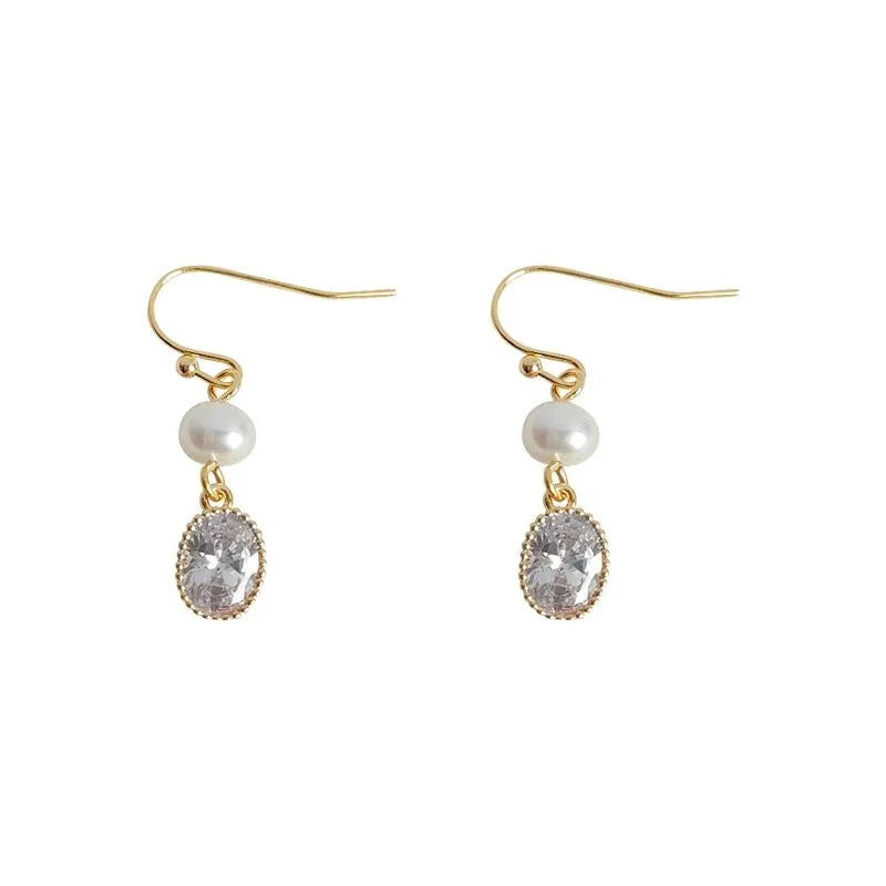 Handmade Freshwater Pearl Copper Geometric Tassel Drop Earrings Light Luxury Jewelry
