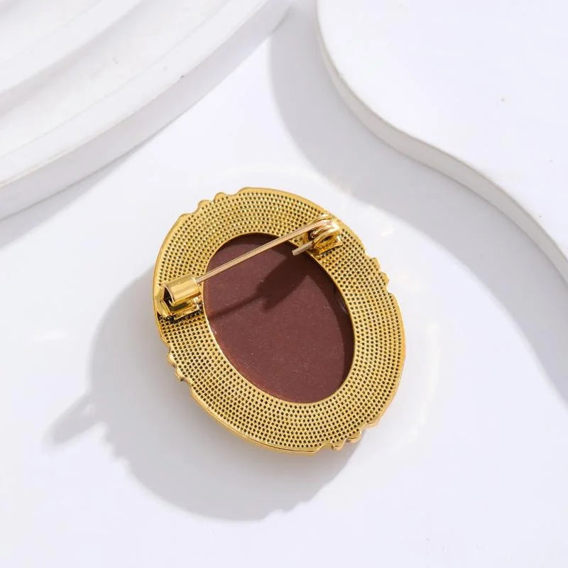 Vintage European Lady Cameo Alloy Brooch, Elegant Court Style Portrait Lapel Pin For Suits And Gifts