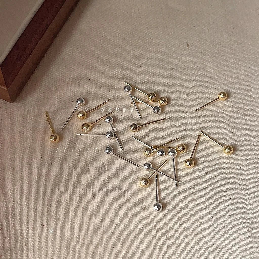 14K Gold Plated Copper Round Frosted Texture Stud Earrings Minimalist Daily Jewelry