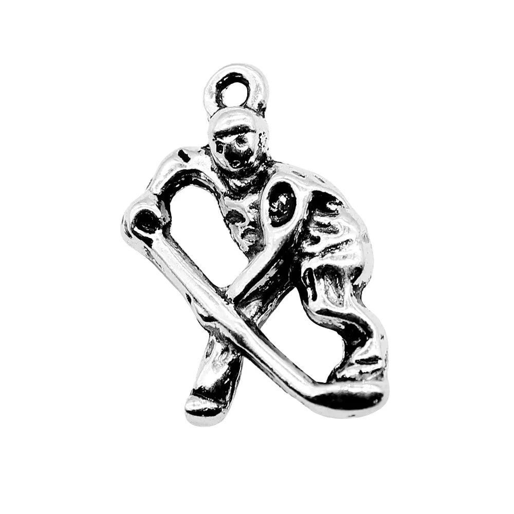 25x16mm 2.7g Multicolor Zinc Alloy Ice Hockey Player Charm Pendant for DIY Sports Jewelry Making
