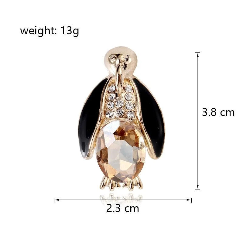 Cute Penguin Alloy Brooch With Rhinestone Red Crystal And Black Enamel, Animal Lapel Pin Gift