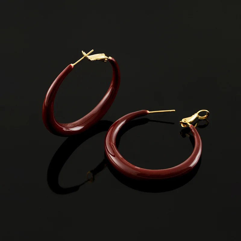 Vintage Red Enamel Spiral Hoop Stud & Clip On No Piercing Alloy Fall Winter Statement Earrings