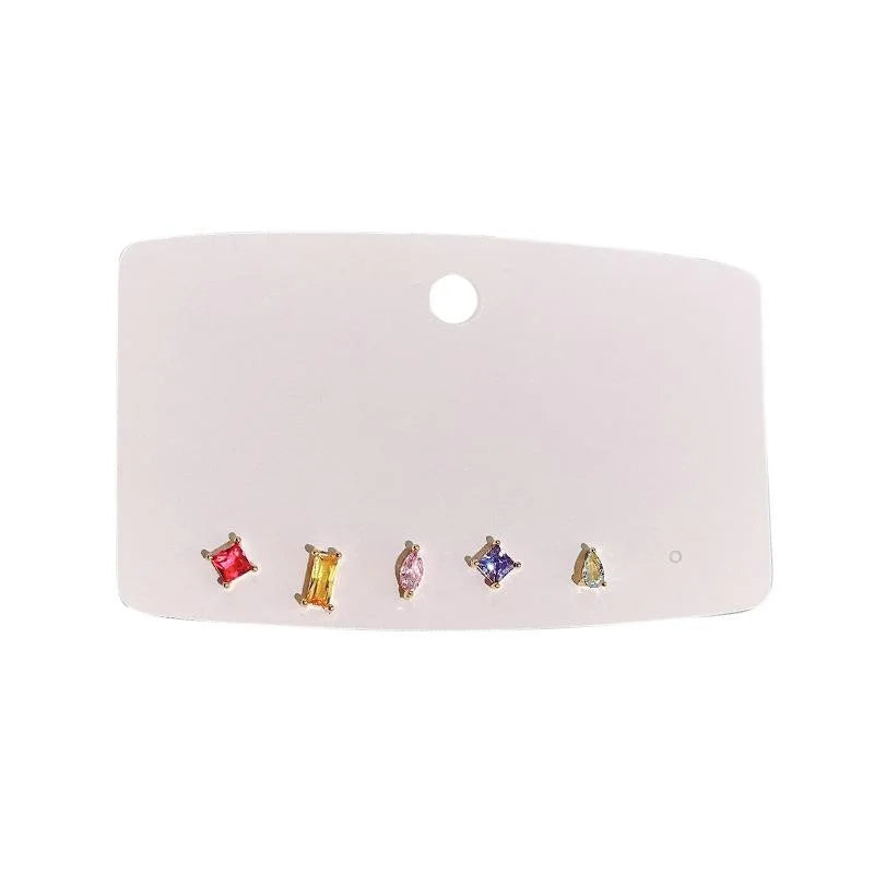 Mini Dainty Silver Plated Copper Micro Pave Zircon Irregular Geometric Stud Earrings 5 Piece