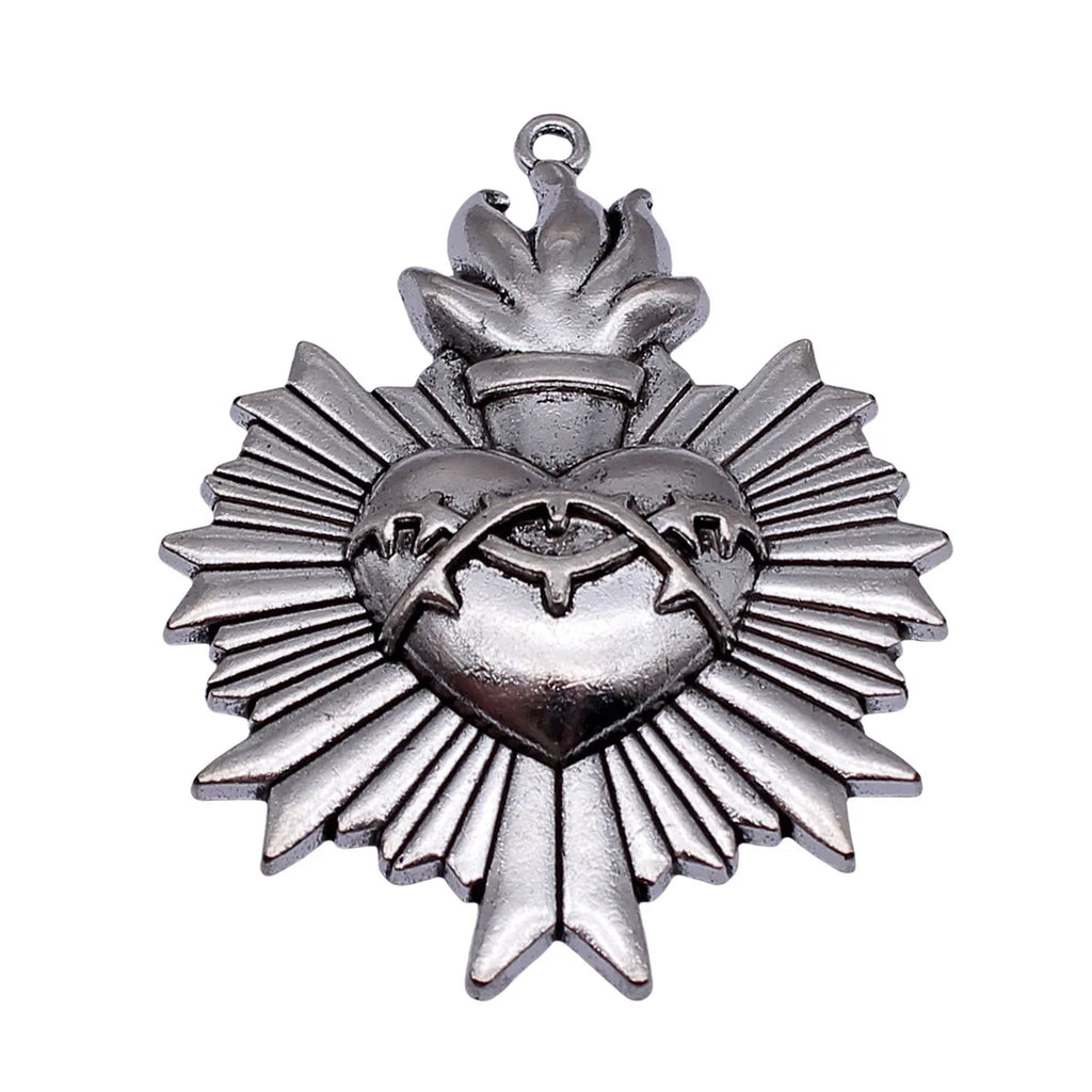 64x50mm 12.3g Antique Silver Zinc Alloy Gothic Heart Charm Pendant for DIY Necklace Jewelry Making