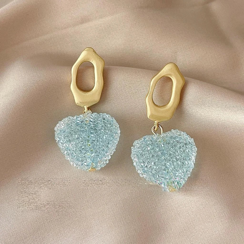 Sweet Heart Shaped Resin Stud Earrings With Silver Plated Posts For Summer Cute Style