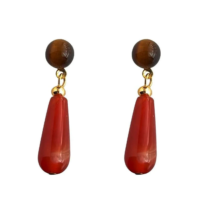 14K Plated Resin Maillard Brown Burgundy Geometric Ring Drop Earrings