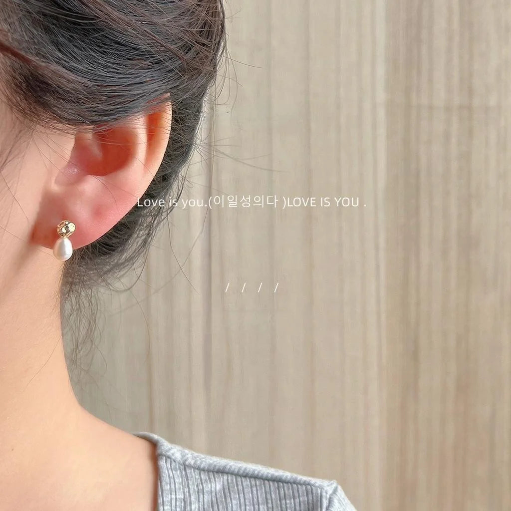 Baroque Irregular Freshwater Pearl Stud Earrings 14K Gold Plated Minimalist Jewelry