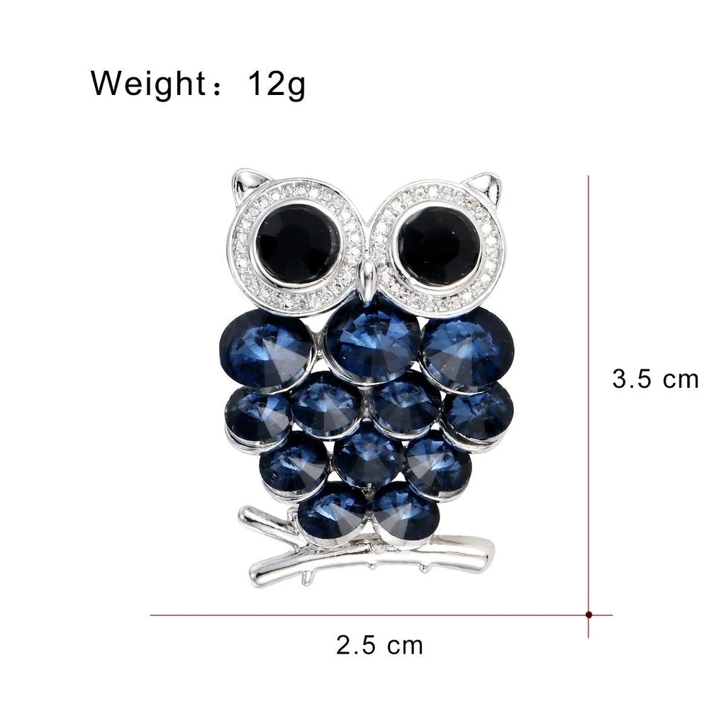 Cute Luxury Owl Rhinestone Brooch With Blue Crystal Body, Vintage Alloy Lapel Pin Suit Accessory Gift