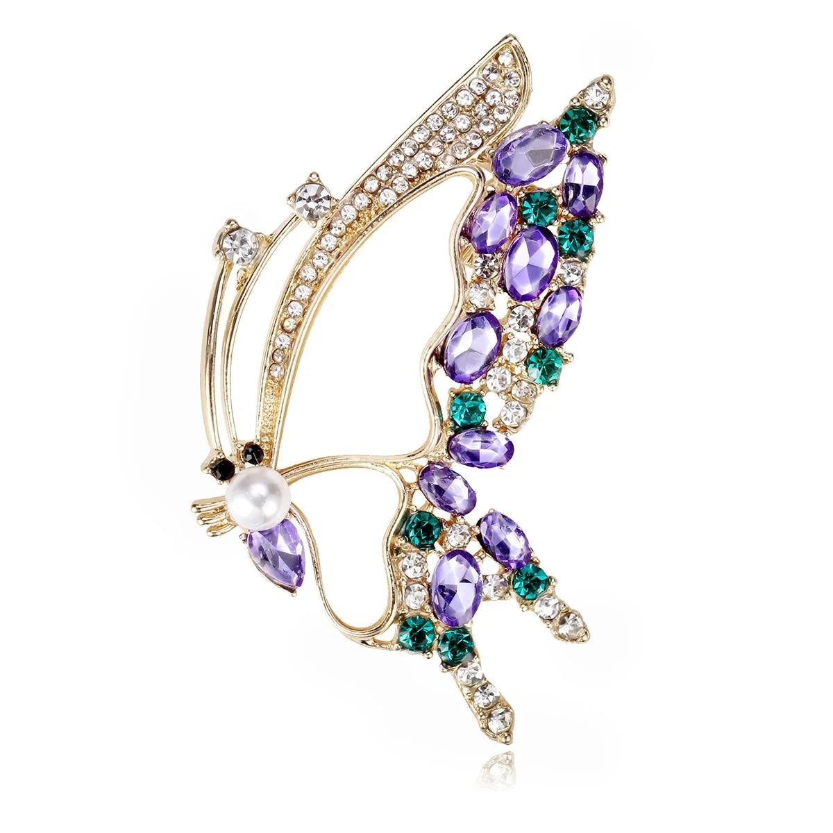 Elegant Purple Butterfly Brooch With Pearl, Rhinestone And Alloy Wings, Luxury Lapel Pin Corsage Gift