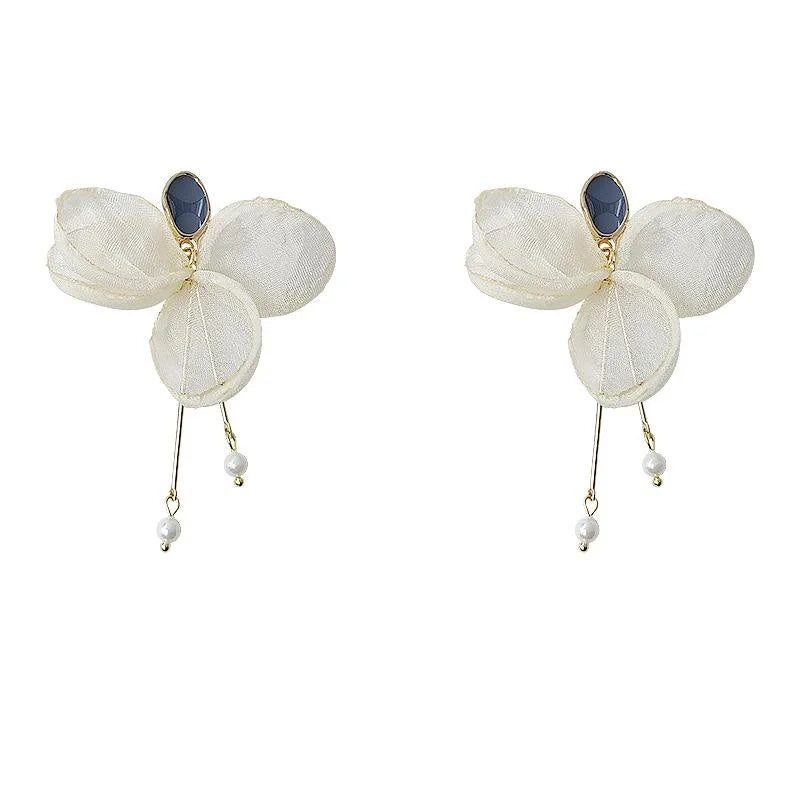 French Style Mesh Flower Shell Pearl Stud Earrings 14K Plated Jewelry