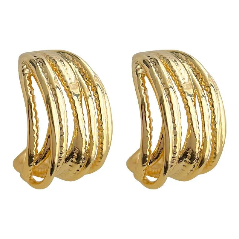 14K Gold Plated Copper Geometric Line Drop Earrings Minimalist Luxury Hoop Style Jewelry