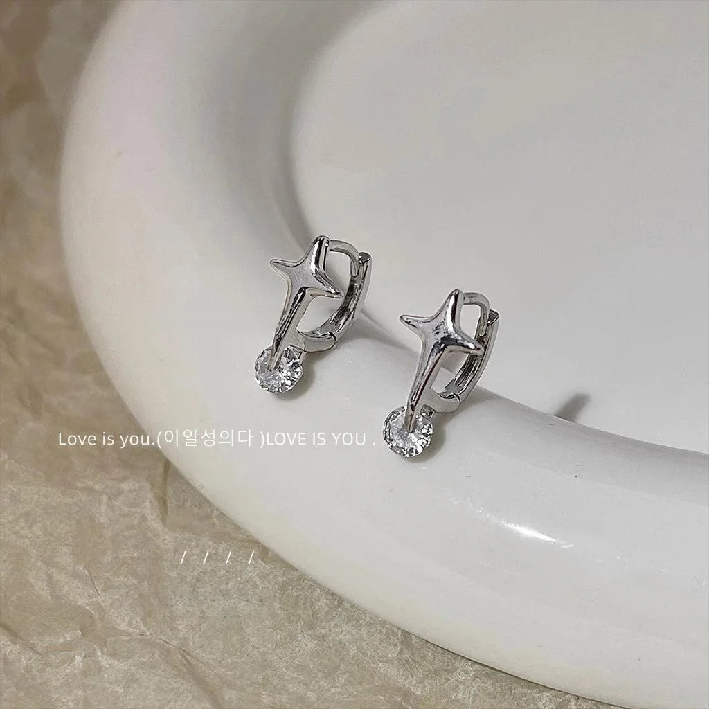 Sweet Cool Silver Tone Copper Star Zircon Planet Design Stud Earrings For Women