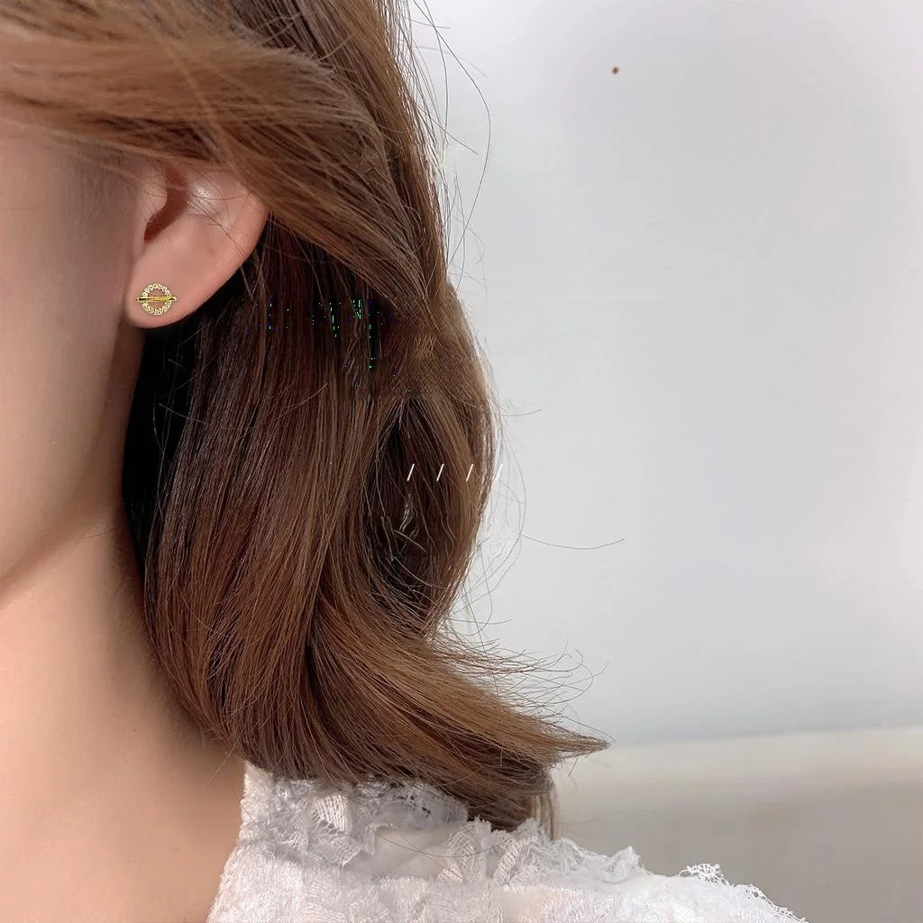 Copper Zircon Micro Pave Asymmetric Planet Geometric Minimalist Mini Stud Earrings