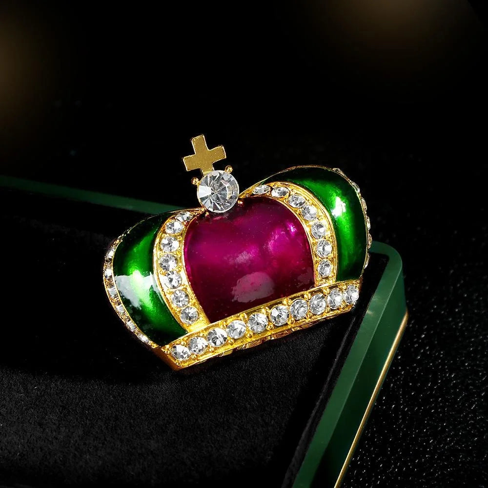 Vintage Royal Crown Brooch With Rhinestone Enamel Alloy Design, Luxury Lapel Pin Suit Accessory Gift