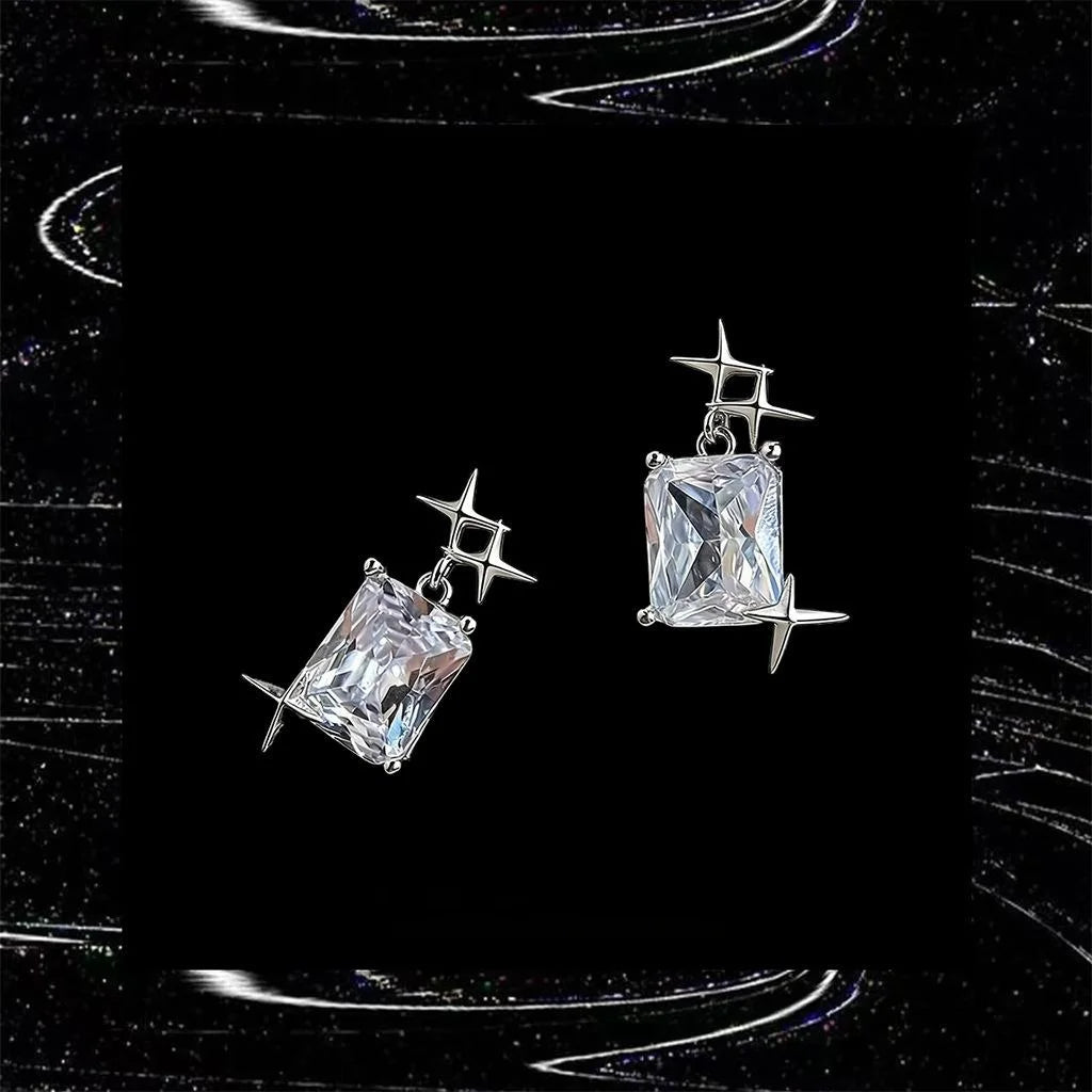 Sparkling Square Zircon Star Stud Earrings Copper High End Commuter Jewelry