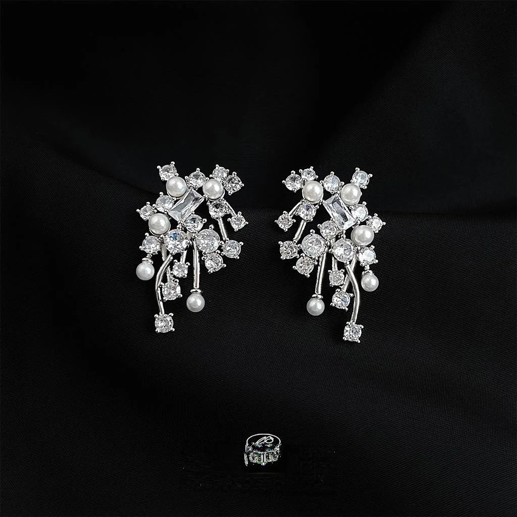 Light Luxury Copper Drop Earrings With Micro Pave Zircon Floral Geometric Silver Plated Pins