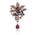 Vintage Crystal Flower Brooch With Teardrop Pendant, Rhinestone Leaf Lapel Pin Luxury Suit Accessory Gift