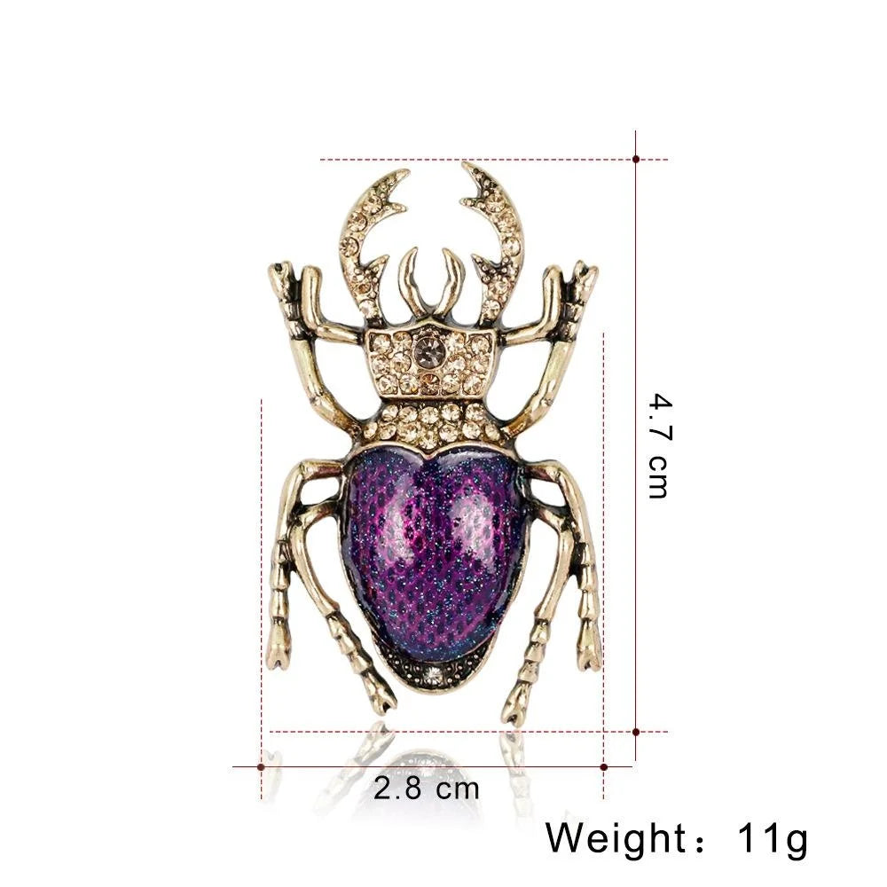 Vintage Rhinestone Beetle Brooch With Alloy Legs And Enamel Shell, Elegant Insect Lapel Pin Suit Accessory Gift