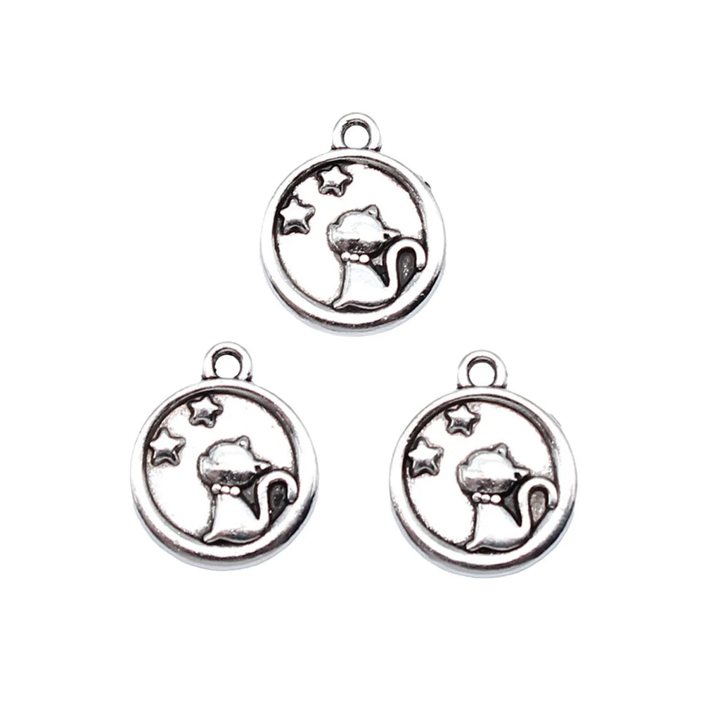 15x13mm 1.6g Antique Silver Tone Zinc Alloy Cat Star Charm Pendant for DIY Necklace Bracelet Jewelry