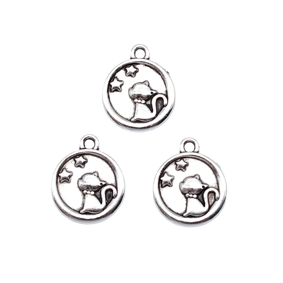 15x13mm 1.6g Antique Silver Tone Zinc Alloy Cat Star Charm Pendant for DIY Necklace Bracelet Jewelry