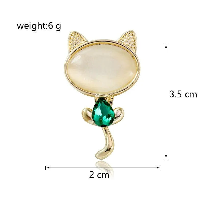 Cute Korean Style Rhinestone Cat Brooch Gold Plated Alloy Lapel Pin Elegant Corsage Suit Accessory Gift