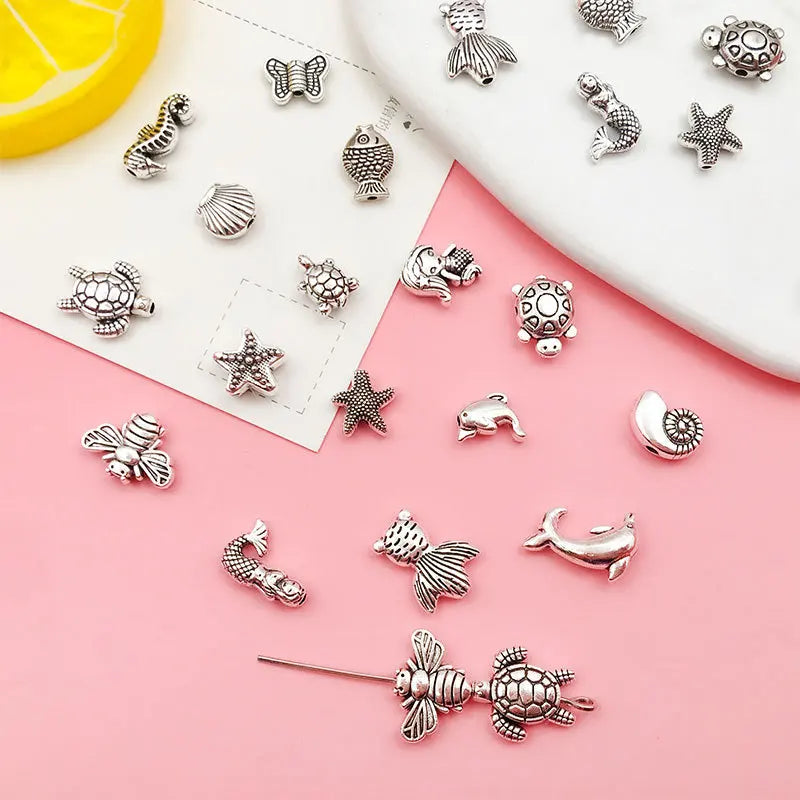 Zinc Alloy Starfish Goldfish Shell Turtle Animal Spacer Beads for DIY Bracelet Making