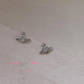 Mini Micro Pave Zircon Copper Stud Earrings With Silver Plated Pins Space Planet Style Jewelry