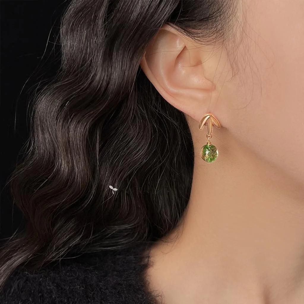 New Chinese Style Green Glass Bamboo Leaf Drop Earrings Handmade Vintage Women Jewelry