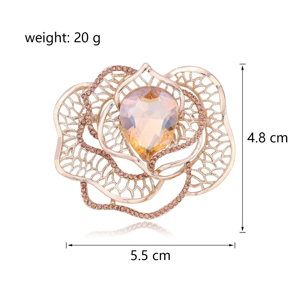 Elegant Camellia Flower Brooch With Teardrop Zircon And Rhinestones, Rose Gold Alloy Lapel Pin Gift