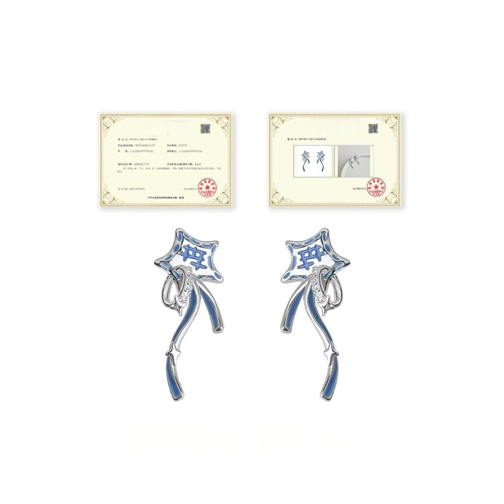 Sweet Cool Blue Star Drop Earrings Copper Zirconia Micro Pave Ear Jewelry