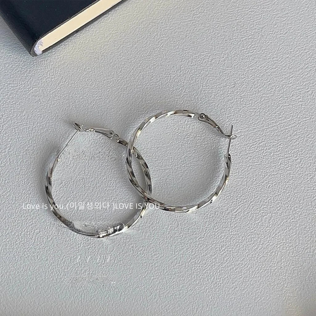 Sweet Cool Oversized Copper Hoop Earrings With Silver Plated Pins Geometric Round Minimalist Jewelry