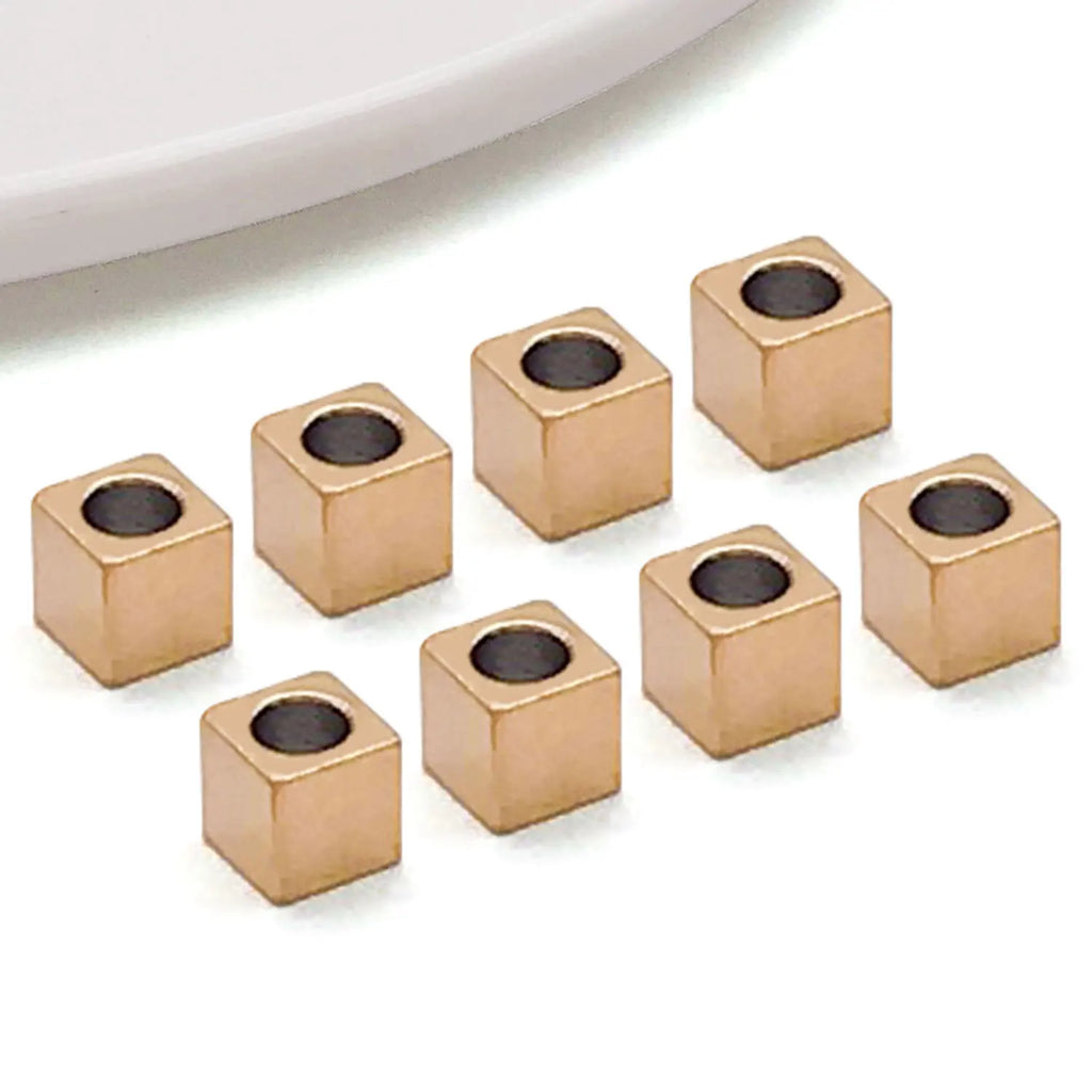 Gold Stainless Steel Square Spacer Cube Beads with Through Hole for DIY Bracelet Necklace
