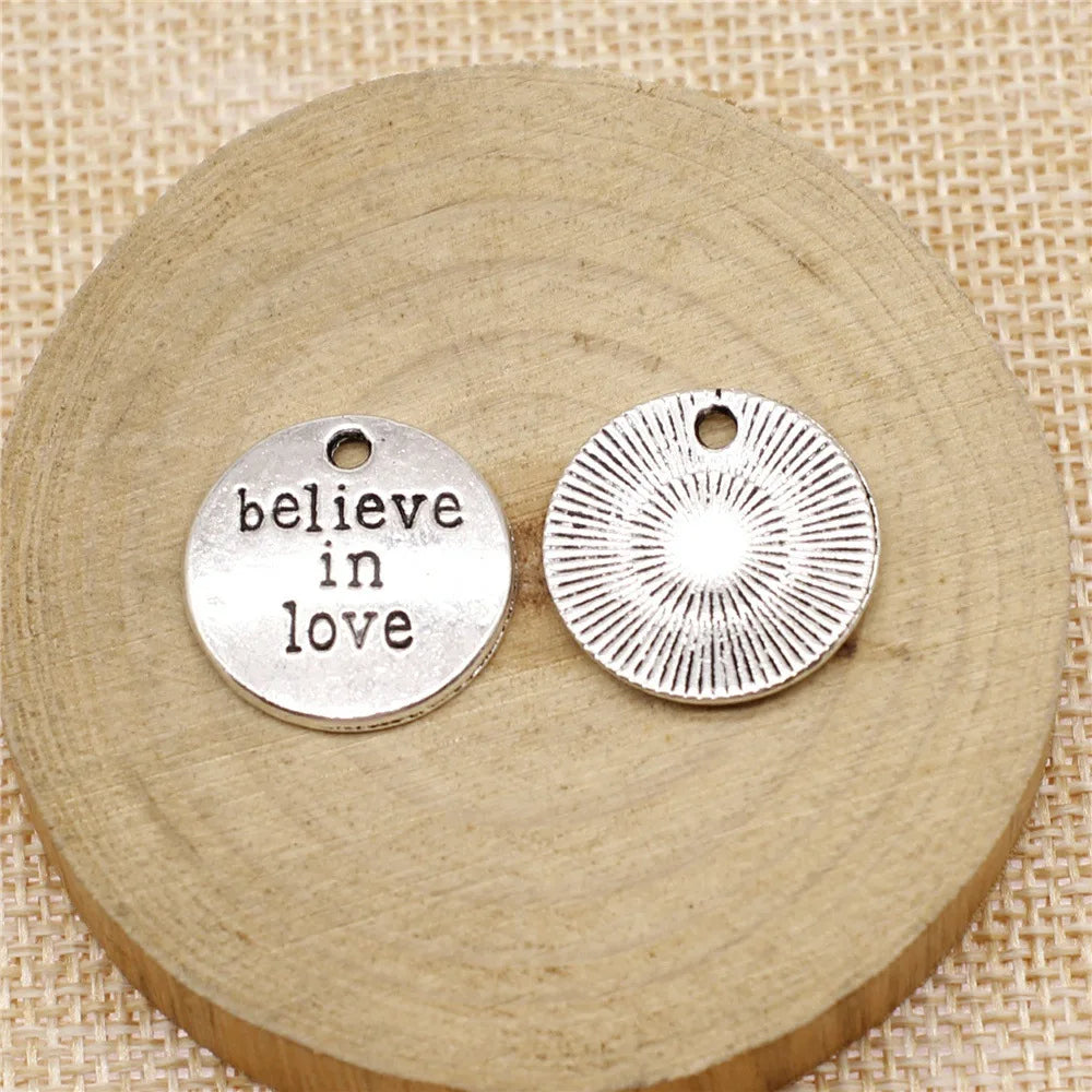 20mm 3g Multicolor Zinc Alloy Believe in Love Word Letter Charm Pendant for DIY Bracelet Necklace