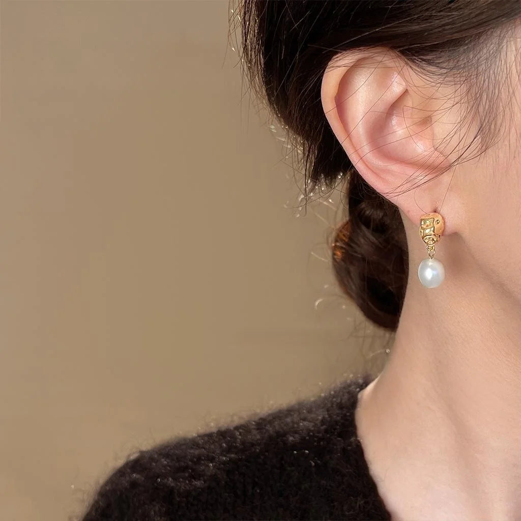 14K Gold Plated Copper Baroque Freshwater Pearl Drop Earrings Minimalist Light Luxury