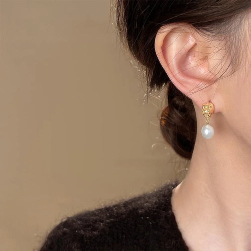 14K Gold Plated Copper Baroque Freshwater Pearl Drop Earrings Minimalist Light Luxury